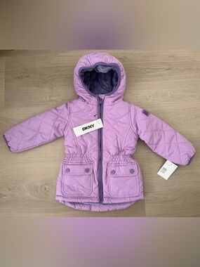 New 2T DKNY Puffer Jacket Quilted Lavender Lilac Cozy Plush Lined Toddler Baby